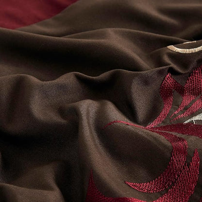 Chezmoi Collection Napa 7-Piece Luxury Leaves Scroll Embroidery Bedding Comforter Set (Full, Burgundy/Taupe/Brown)