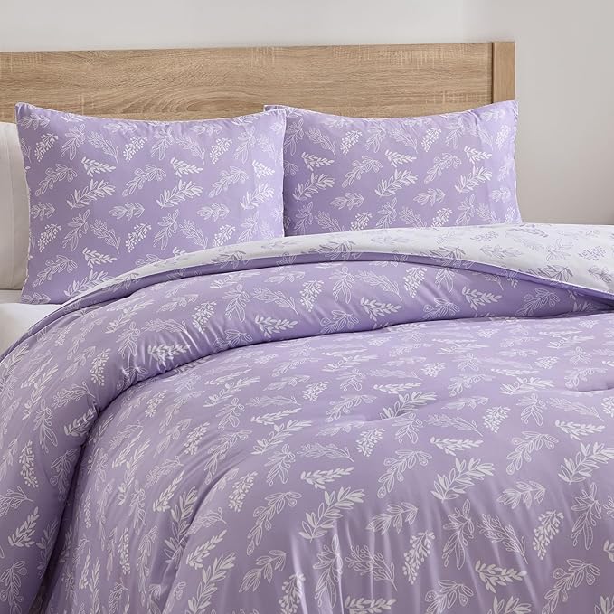 Nestl Full Size Comforter Sets - Lavender Bed in a Bag Full Size, 3 Pieces Reversible Bed Set, Soft Floral Bedding Set, All Season Botanical Comforters with Pillow Shams