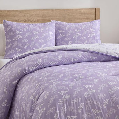 Nestl Full Size Comforter Sets - Lavender Bed in a Bag Full Size, 3 Pieces Reversible Bed Set, Soft Floral Bedding Set, All Season Botanical Comforters with Pillow Shams