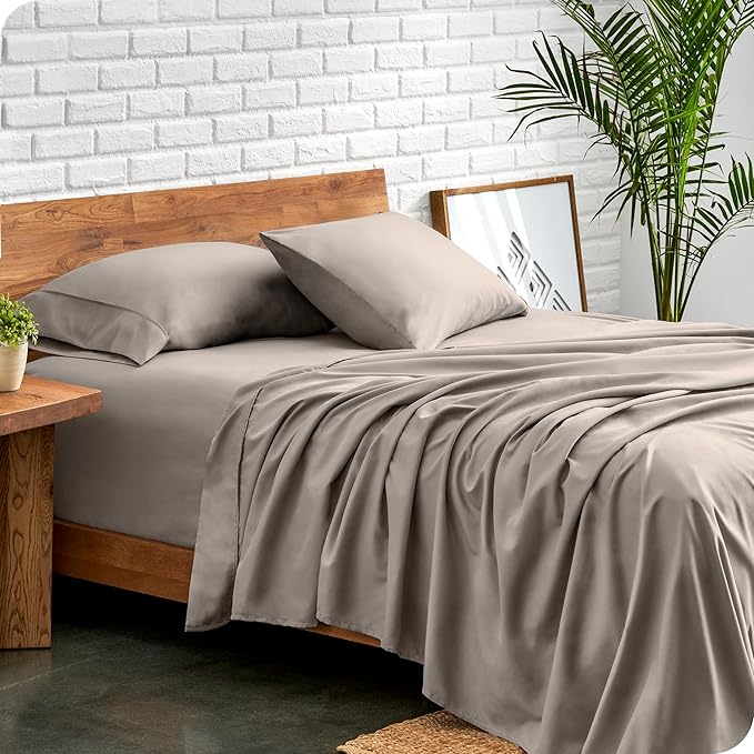 Bare Home Twin Sheet Set - 1800 Ultra-Soft Microfiber Twin Bed Sheets - Double Brushed - Deep Pockets - Easy Fit - 3 Piece Set - Bedding Sheets & Pillowcases (Twin, Khaki)