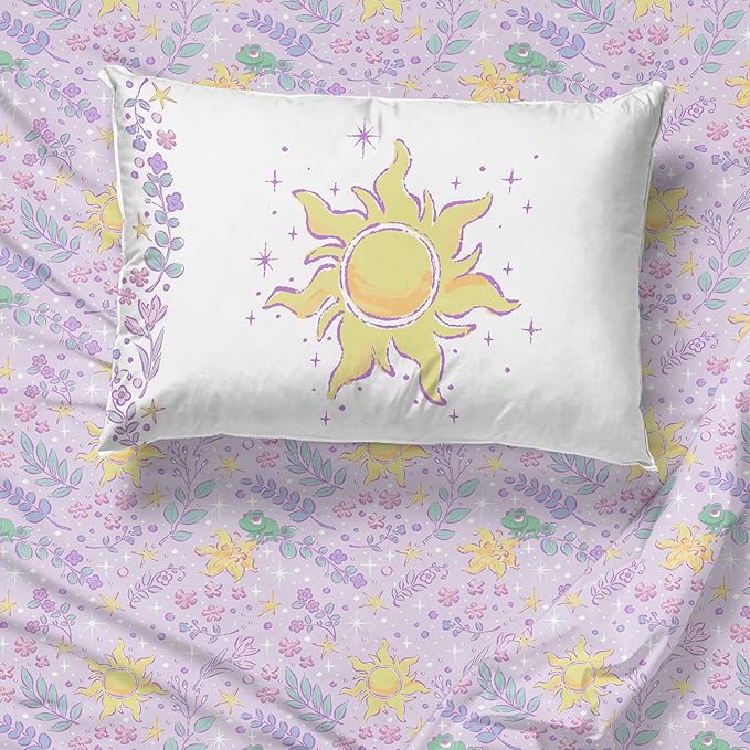 Jay Franco Kids Sheet Set with Fitted, Flat Sheets & Pillow Cover - Ultra-Soft Bedding with Pillowcase for Room Decor, Purple - Disney Princess Rapunzel, 3 Piece Twin