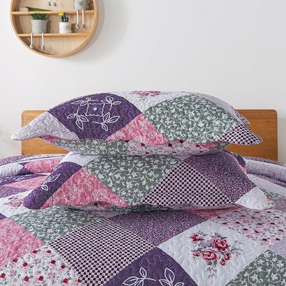HoneiLife Quilt Sets Twin Size - 100% Microfiber Quilt Set, 2-Piece Lightweight Bedspreads Reversible Coverlets Rustic Bed Cover Twin Quilt Bedding Set All Season Quilts-Purple