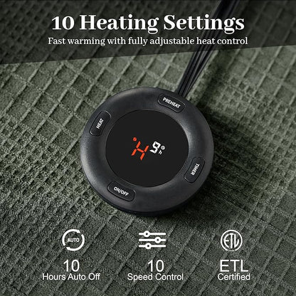 Electric Blanket Queen Size 84''X90'' - Heated Blanket with Dual Control Fast Heating 10 Heating Levels & 10 Hours Auto Off,ETL Certified Machine Washable (Gray Green)