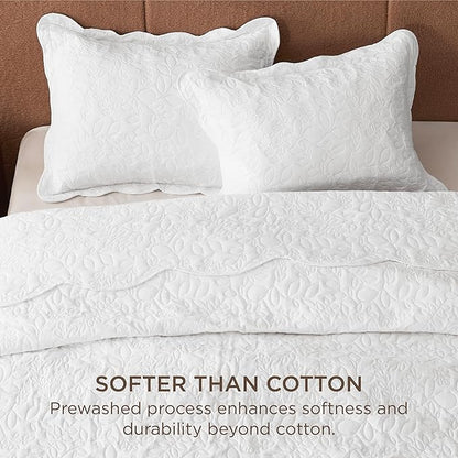 Bedsure Quilts Queen Size - Ultra Soft Pre-Washed Cloud-Like Bedding, All-Season Lightweight Comforter for Country Bedroom, Leaf Design Coverlet in Pure White, 90 x 96 Inches | Stitch-Free Quilting, Ultra Soft, Lightweight, Machine Washable, Pet-Friendly