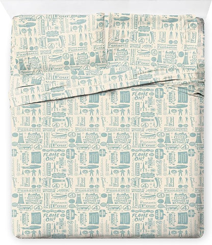 Jay Franco Comforter Set Includes Sheets and Pillow Covers - Soft and Cozy Bed Set for Stylish Room Decor, Blue - The Fantastic Four, 7 Piece Queen Size Bedding