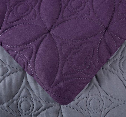 Chezmoi Collection Upland 7-Piece Quilted Patchwork Comforter Set, Purple/Black/Gray, California King