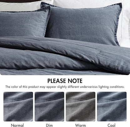 Woolrich Queen Duvet Cover Set Cotton Stone Washed, Oversized Duvet Cover for Queen Size Bed, All Season Soft Queen Size Bedding Cover, McKenzie, Full/Queen Blue 3 Piece