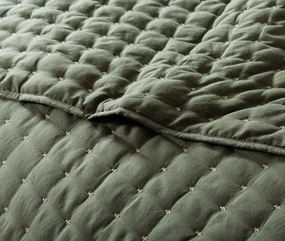 WDCOZY Twin Quit Size Bedding Sets with Pillow Sham, Lightweight Soft Bedspread Coverlet, Quilted Blanket Thin Comforter Bed Cover for All Season, 2 Pieces, 68x90 inches, Moss Green