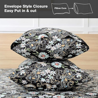 JSD Black Paisley Floral Sheet Set Queen Size 6 Piece, Printed Pattern Soft Microfiber Bed Sheets Extra Deep Pocket
