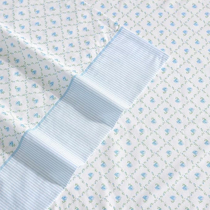 Laura Ashley - Sheet Set, Breathable Percale Cotton Bedding, 200 Thread Count, Deep Pocket, Chic Home Decor (Kate Blue, Twin)