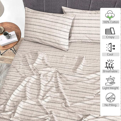 RUVANTI 100% Cotton Sheets – Full Size Percale Bedding, Cooling & Breathable Floral Design, Durable with a Crisp, Soft & Comfortable Feel, 16" Deep Pocket, 4-Piece Set, Brown Stripes