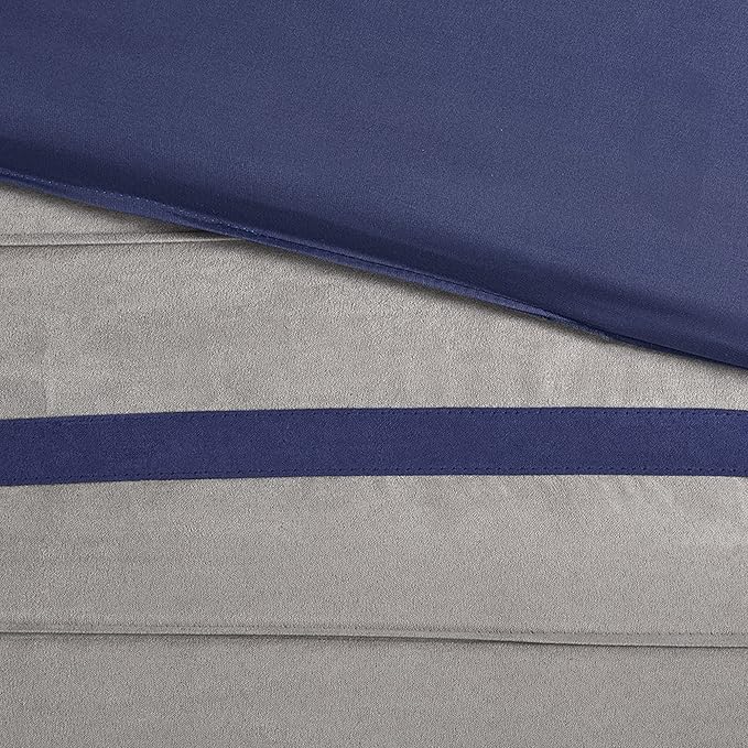 Madison Park Cozy Comforter Set-Luxury Faux Suede Design, Striped Accent, All Season Down Alternative Bedding, Matching Shams, Decorative Pillow, Blue, California King (104 in x 92 in)
