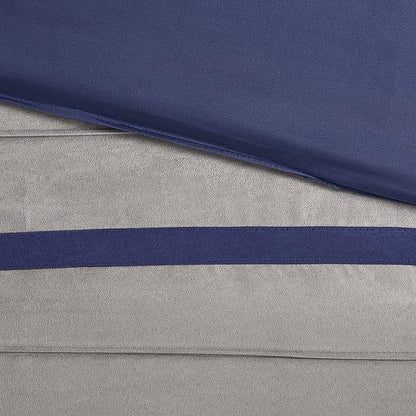 Madison Park Palmer Comforter Set-Luxury Faux Suede Design, Striped Accent, All Season Down Alternative Bedding, Matching Shams, Decorative Pillow, Bed Skirt, King (104 in x 92 in), Blue 7 Piece