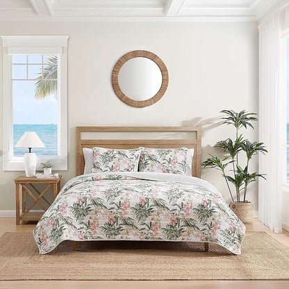 Tommy Bahama - King Quilt Set, Reversible Cotton Coastal Bedding with Matching Shams, Colorful Botanical Bedding Set (Island Orchid Pink/Cream)