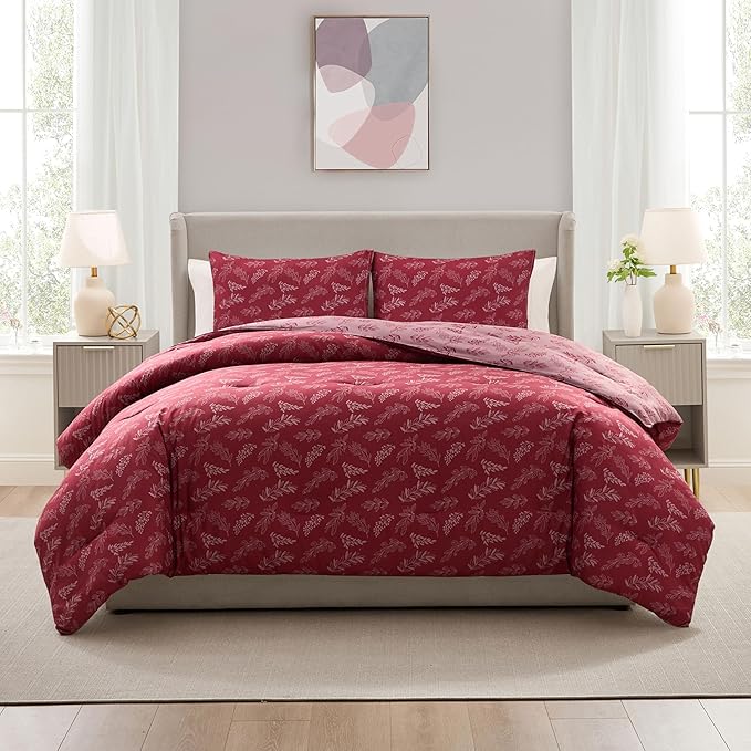 Nestl King Size Comforter Set - Mulberry Bed in a Bag King Size, 3 Pieces Reversible Bed Set, Soft Floral Bedding Set, All Season Botanical Comforters with Pillow Shams
