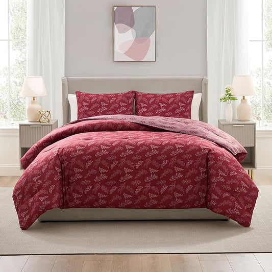 Nestl King Size Comforter Set - Mulberry Bed in a Bag King Size, 3 Pieces Reversible Bed Set, Soft Floral Bedding Set, All Season Botanical Comforters with Pillow Shams
