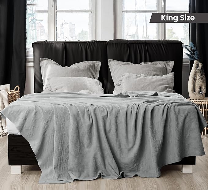 Utopia Bedding Cool Grey 100% Cotton Blanket [Twin Size - 90x72 Inch] Lightweight, Soft and Breathable Thermal Blanket for All Seasons