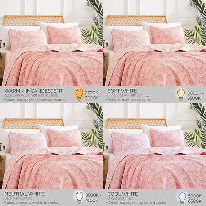 Southshore Fine Living, Inc. Paisley Quilt Set King/California Size, Light Weight Bedspread, 3-Piece Set Bohemian Bedding with Two Matching Quilted Pillow Shams, Cal/King Quilt, Reversible Coral