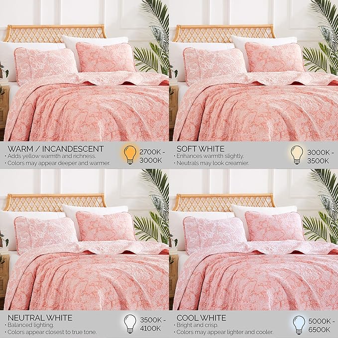 Southshore Fine Living, Inc. Paisley Quilt Queen Size Bedding Set, Summer Coverlet, Boho Bedspread, 3-Piece Farmhouse Bedding with Two Matching Pillow Shams, Full/Queen Bed Set, Reversible Coral