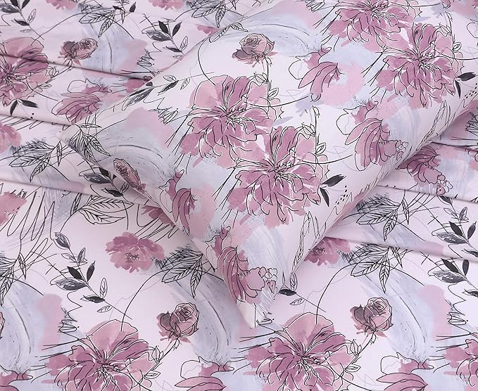 RUVANTI 100% Cotton Sheets – Split King Size Percale Bedding, Cooling & Breathable Floral Design, Durable with a Crisp, Soft & Comfortable Feel, 16" Deep Pocket, 5-Piece Set, Lilac Floral