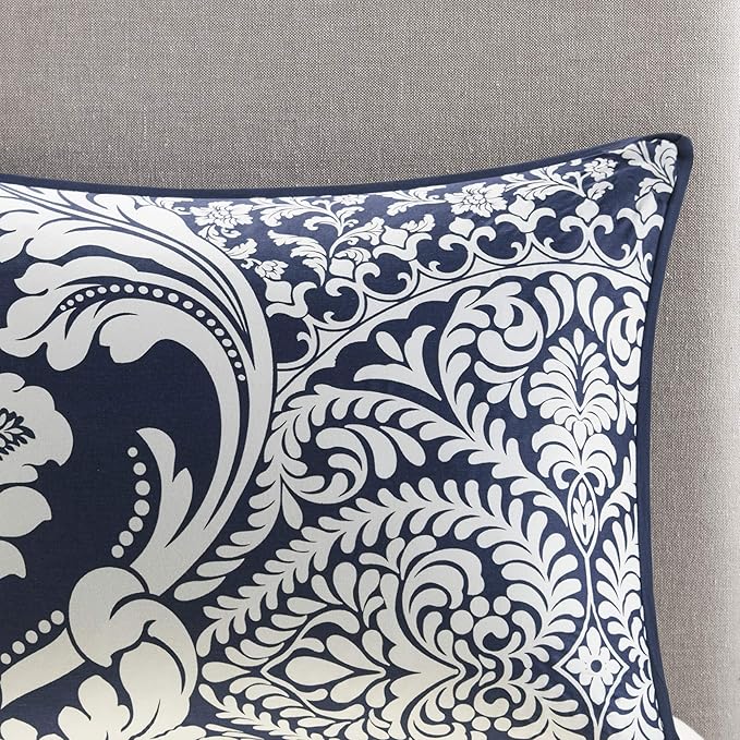 Madison Park Vienna Sateen Cotton Comforter Set, Breathable, Soft Cover, Trendy, All Season Down Alternative Cozy Bedding with Matching Shams, California King, Indigo 7 Piece