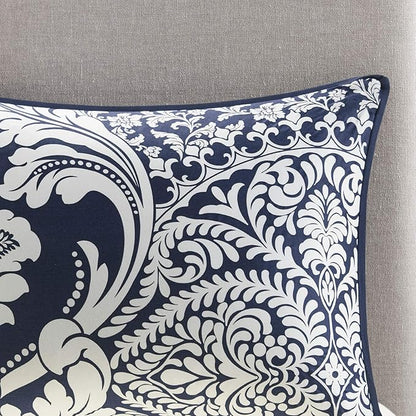Madison Park Vienna Sateen Cotton Comforter Set, Breathable, Soft Cover, Trendy, All Season Down Alternative Cozy Bedding with Matching Shams, California King, Indigo 7 Piece