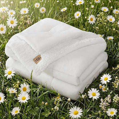 UGG Nita Throw Blanket for Couch, Soft Reversible Plush Throw for Bed or Living Room, Cozy Fluffy Soft Blanket, Washable Bedding, Spring Decor, 50-inch x 70-inch, White Snow