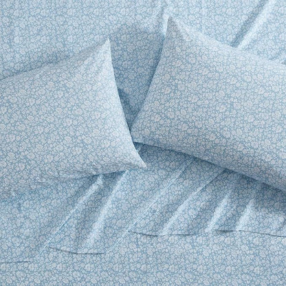 Laura Ashley - Queen Sheets, Cotton Percale Bedding Set, Lightweight & Breathable Home Decor (Heirloom Ditzy Blue, Queen)