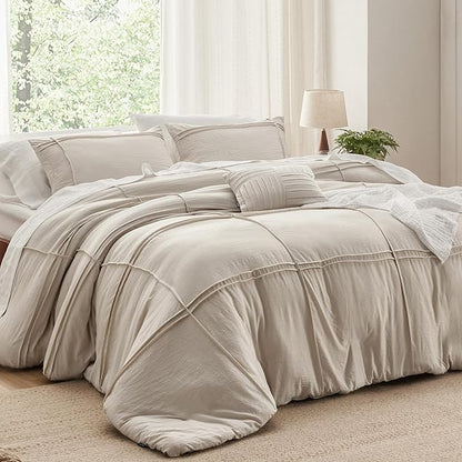 Bedsure Grid Boho Duvet Cover Queen Size - Shabby Chic Tufted Boho Bedding Set, 3 Pieces Shabby Chic Home Bedding for All Seasons, Includes 1 Queen Duvet Cover & 2 Pillowcases (Light Beige, 90" x 90")