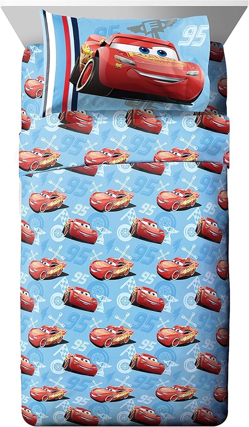 Disney/Pixar Cars 95 Twin 3 Piece Blue Sheet Set with Lightning McQueen (Official Disney/Pixar Product)