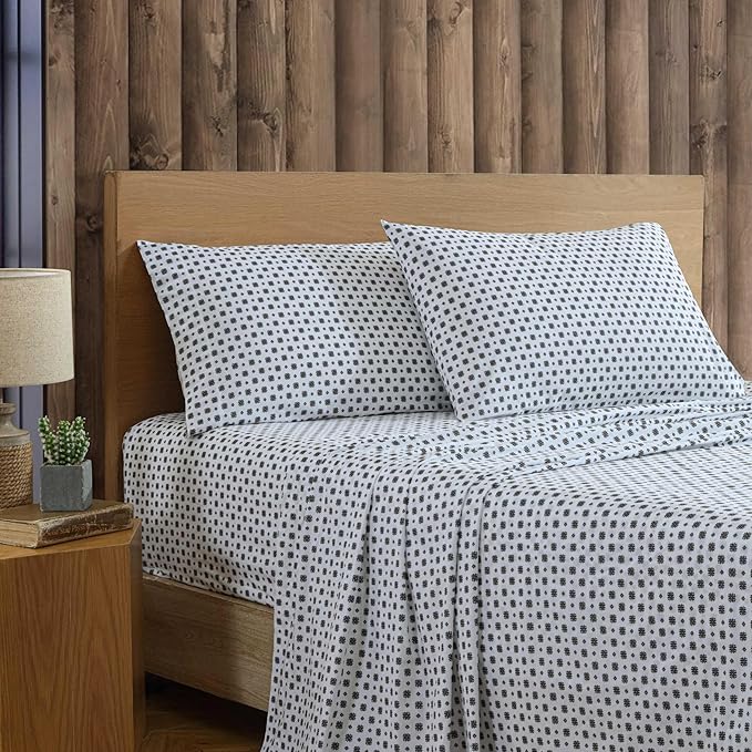 Eddie Bauer - Queen Sheet Set, Premium Cotton Percale Bedding Set, Super Soft Home Decor, Oeko-Tex Certified (Fairisle Sprinkle Black, Queen)
