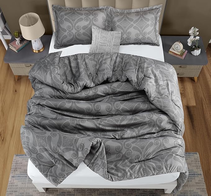 Queen Comforter Set 3 Piece Paisley Grey by Utopia Bedding Floral Comforters Queen Size Bedding Comforters Set Down Alternative Soft Bed Set 1 Comforter(88 x 88 inches) 2 Pillow Shams(20 x 26 inches)