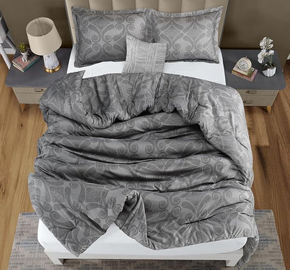 Queen Comforter Set 3 Piece Paisley Grey by Utopia Bedding Floral Comforters Queen Size Bedding Comforters Set Down Alternative Soft Bed Set 1 Comforter(88 x 88 inches) 2 Pillow Shams(20 x 26 inches)
