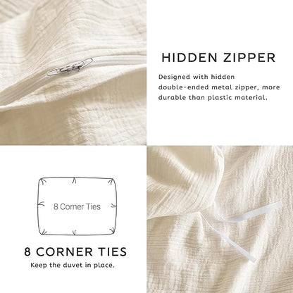 SE SOFTEXLY Muslin Duvet Cover Oversized King Size, 100% Washed Cotton Duvet Cover Set, Ultra Soft Comforter Cover Linen Like, 3 Pieces Gauze Duvet Cover with 2 Pillowcases, 98"x120", Off-White
