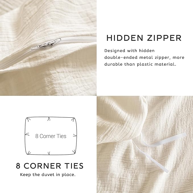 SE SOFTEXLY Muslin Duvet Cover California King Size, 100% Washed Cotton Duvet Cover Set, Ultra Soft Comforter Cover Linen Like, 3 Pieces Gauze Duvet Cover with 2 Pillowcases, 98"x104", Off-White