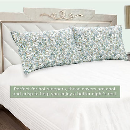 Elegant Comfort Ultra Soft Set of 2 Floral Print Pillowcases - 1500 Premium Hotel Quality Microfiber, Soft and Smooth Envelope Closure 2-Piece Pillow Covers - Standard/Queen, Paisley Teal