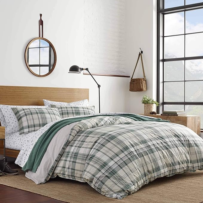 Eddie Bauer - King Comforter Set, Reversible Cotton Bedding with Matching Shams, Plaid Home Decor for All Seasons (Timbers Green, King)