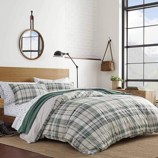 Eddie Bauer - King Comforter Set, Reversible Cotton Bedding with Matching Shams, Plaid Home Decor for All Seasons (Timbers Green, King)