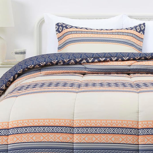 Amazon Basics Lightweight Microfiber Comforter Set, 2-Piece, Twin/Twin XL, Gray Geometrics