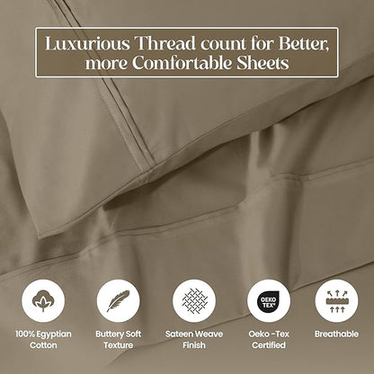 1200 Thread Count 100% Egyptian Cotton, Soft and Breathable, 2-Piece Standard Pillowcase Set Solid, Taupe