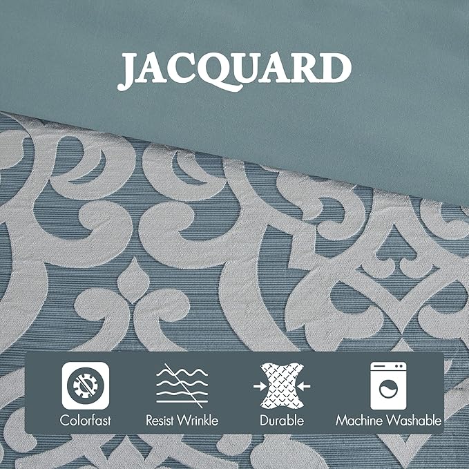 Madison Park Odette Cozy Comforter Set Jacquard Damask Medallion Design - Modern All Season, Down Alternative Bedding, Shams, Decorative Pillows, Queen(90 in x 90 in), Aqua