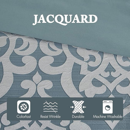 Madison Park Odette Cozy Comforter Set Jacquard Damask Medallion Design - Modern All Season, Down Alternative Bedding, Shams, Decorative Pillows, Queen(90 in x 90 in), Aqua