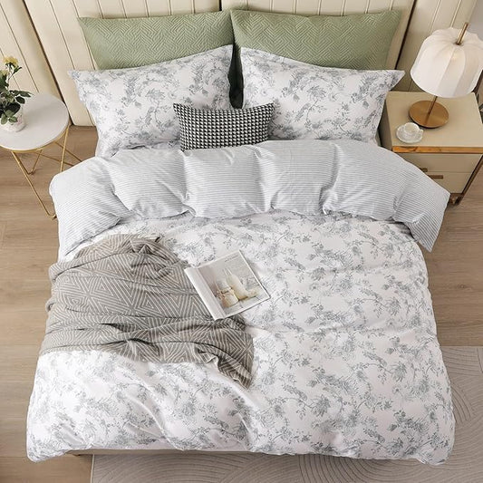 OAITE Duvet Cover Set,100% Cotton Comforter Cover with Leaf Pattern Duvet Cover Set,Soft Bedding Set Includes with 3 Piece (2 Pillow Shams,1 Duvet Cover)