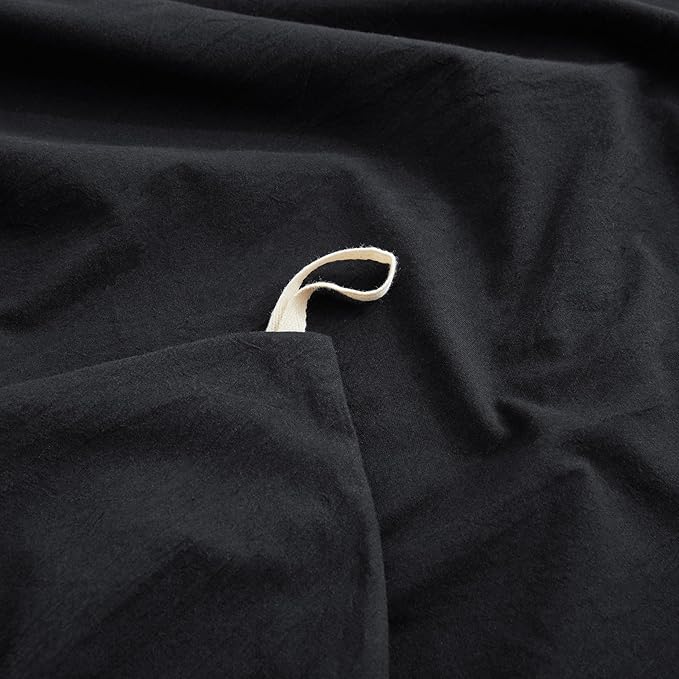 Black Duvet Cover Full Size, 100% Washed Cotton Linen Like Bedding Set with Zipper Closure (No Comforter), 80x90 Inches