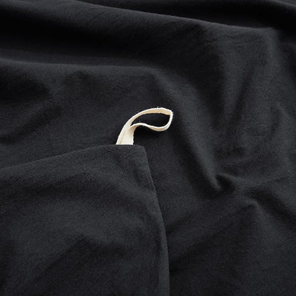LOVQUE Bedding Duvet Cover Queen Size, 100% Washed Cotton Linen Like Natural Bedding Set with Zipper Closure (No Comforter), 90x90, Black
