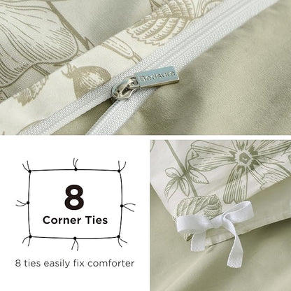 Bedsure Duvet Cover King Size - 100% Cotton Reversible Floral King Duvet Cover Set with Zipper Closure, 3 Pieces Soft & Breathable PureWoven Botanical Green Bedding Set with 2 Pillow Shams 20"x36"