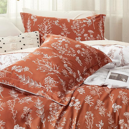 Bedsure Duvet Cover Full Size - Reversible Terracotta Full Duvet Cover Set with Zipper Closure, 3 Pieces Cute Floral Botanical Bedding Set with 8 Corner Ties and 2 Pillow Shams