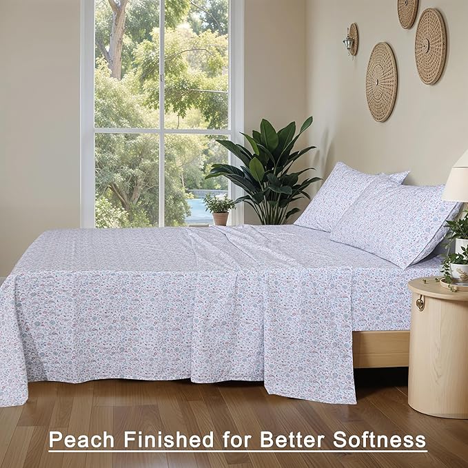 RUVANTI 100% Organic Cotton Sheets King Size, Percale Weave, GOTS Certified, 4-Piece Set, Deep Pocket 15", Crisp & Breathable, Soft Durable Bedding, Sábanas Algodón Orgánico – Multi Paisley