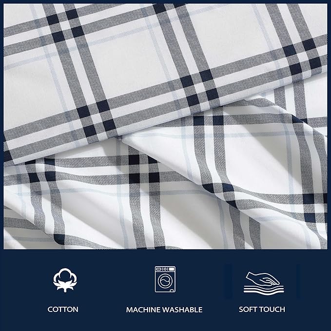 Nautica - King Bed Sheets, Lightweight Cotton Percale Bedding Set with Matching Pillowcases, Crisp & Cool, Oeko-Tex Certified (Ryan Cove Plaid Blue)