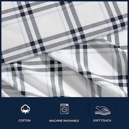 Nautica - King Bed Sheets, Lightweight Cotton Percale Bedding Set with Matching Pillowcases, Crisp & Cool, Oeko-Tex Certified (Ryan Cove Plaid Blue)
